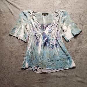 Y2K Design Works Babydoll Semi Sheer Coverup Shirt Festival Boho Size Large